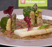 Carpaccio de canard aux herbes et asperges blanches