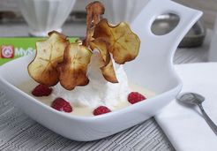 Ile flottante saveur vanille, chips de pomme verte et framboises - BEAUTYSANE