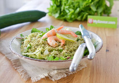 Salade de céréales tout en vert au pesto, citron vert et gambas - BLOCH