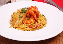 Spaghettis sans gluten aux crevettes, safran et fenouil - PANZANI