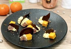 Éclats de chocolat, mousse de mandarine, marrons glacés et mangue - JAILLANCE