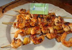 Brochettes crevettes ananas caramélisées - Karine P.