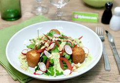 Croquette de cœurs de palmiers, lard en salade et vinaigrette d’avocat - ROCHEFONTAINE