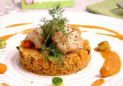 Médaillon de lotte rôtie, couscous de petits légumes en gazpacho - CREALINE